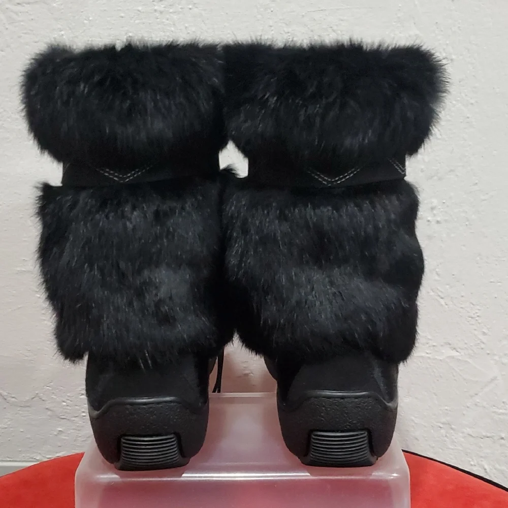 Pajar Bionda Black Faux Fur Lace-Up Winter Boots Size 41 Or 10 - 10.5